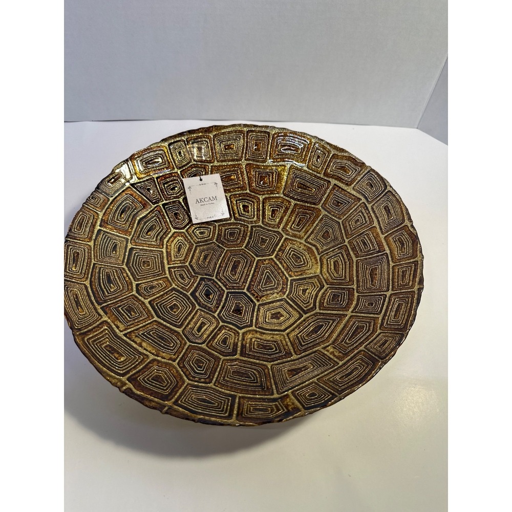Akcam Handmade Turkish Glass Bowl Tortoise Shell Geometric Pattern Multicolor